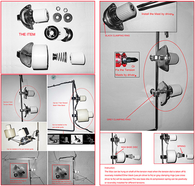 2 Yarn Tension Mast+Holder+1 Wax for All Wool Winder Yarn Tension Unit Rod Guide of Brother Silver Reed Knitting Machine